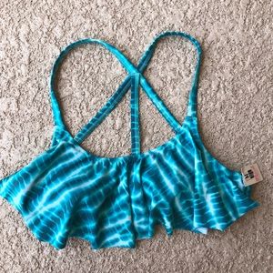 PINK blue tie dye ruffle bikini top Size medium